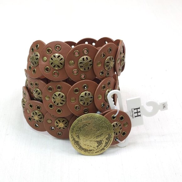 Haute Hippie Brown Disc Belt L/XL Concho Adjustable 2" Wide - Picture 1 of 12